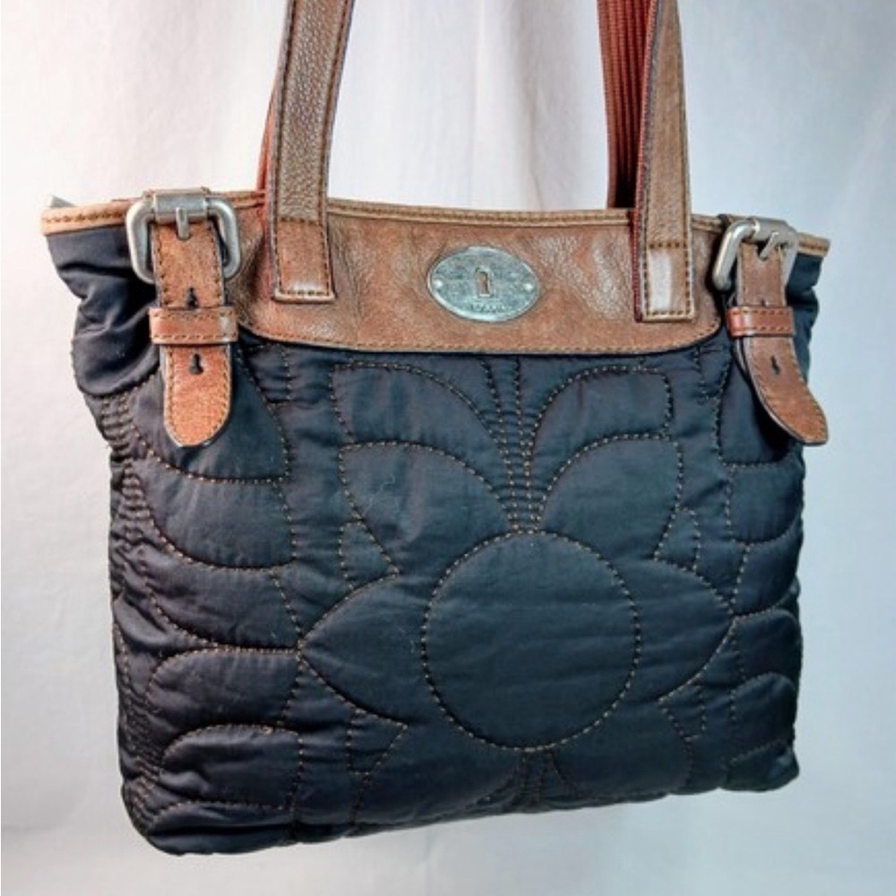 Fossil Black and Brown Quilted Tote Bag